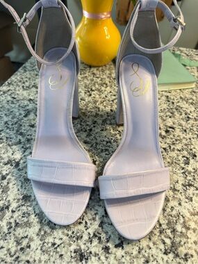 Sam Edelman Lilac Croc-Embossed Ankle-Strap Block Heels